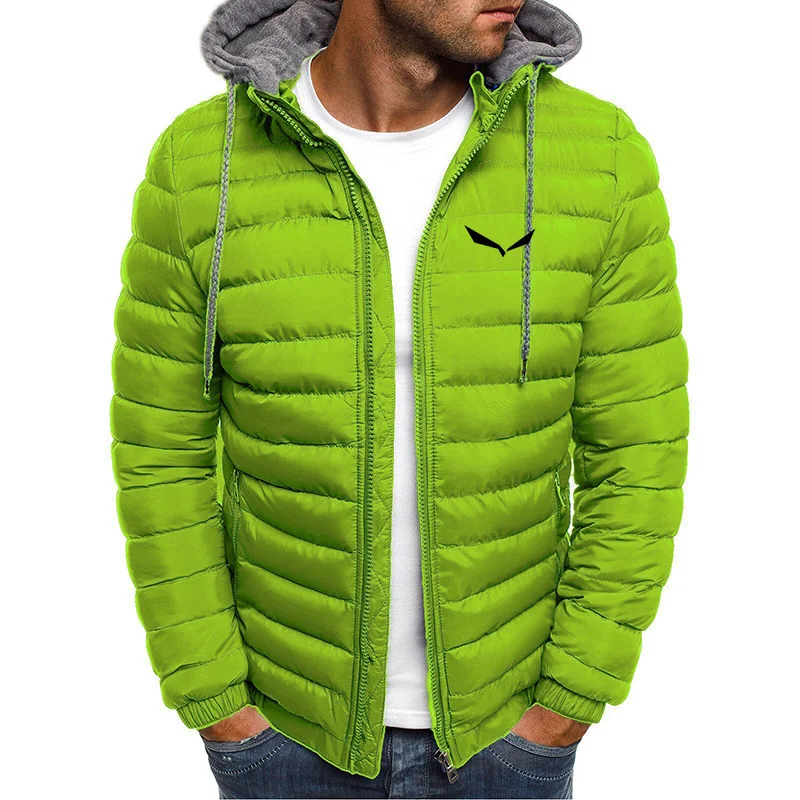 SALEWA autumn and winter new men\'s cotton jacket hooded thickened down printed long-sleeved zipper