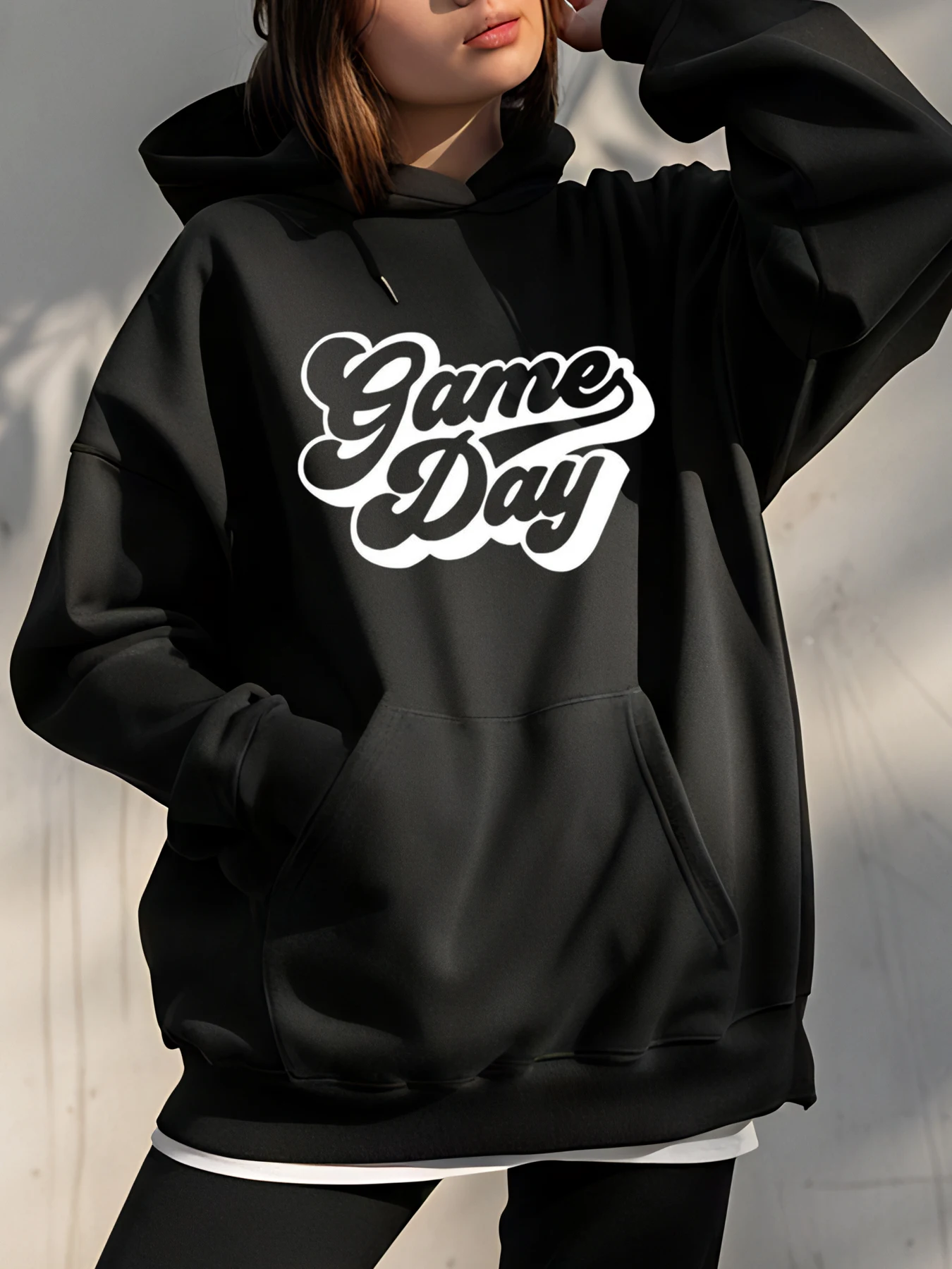 

Толстовка с капюшоном Game Day, черная толстовка с белым принтом, повседневная уличная одежда, модная для женщин и мужчин, спортивная одежда унисекс, наряд