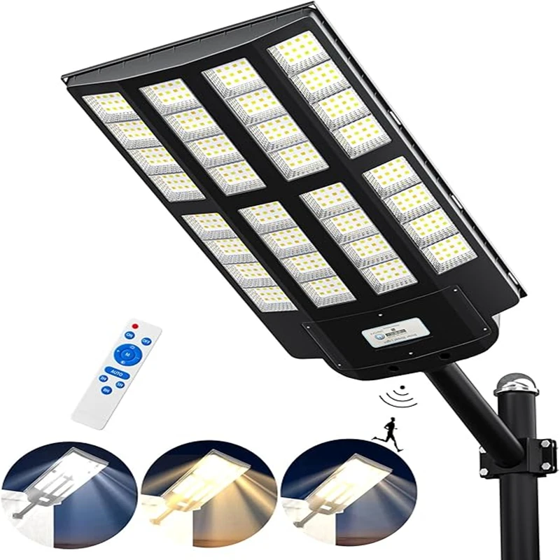 4200W Solar Street Light Outdoor Wide Angle 350000LM 3000K/4000K/6500K Commercial Parking Lot Lights Dusk to Dawn Solar Light