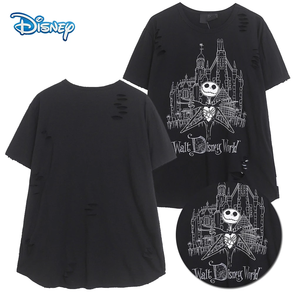 

Disney «Кошмар перед Рождеством» Джек Скеллингтон с отверстиями, женская футболка с короткими рукавами и круглым вырезом, пуловер в стиле панк, футболки