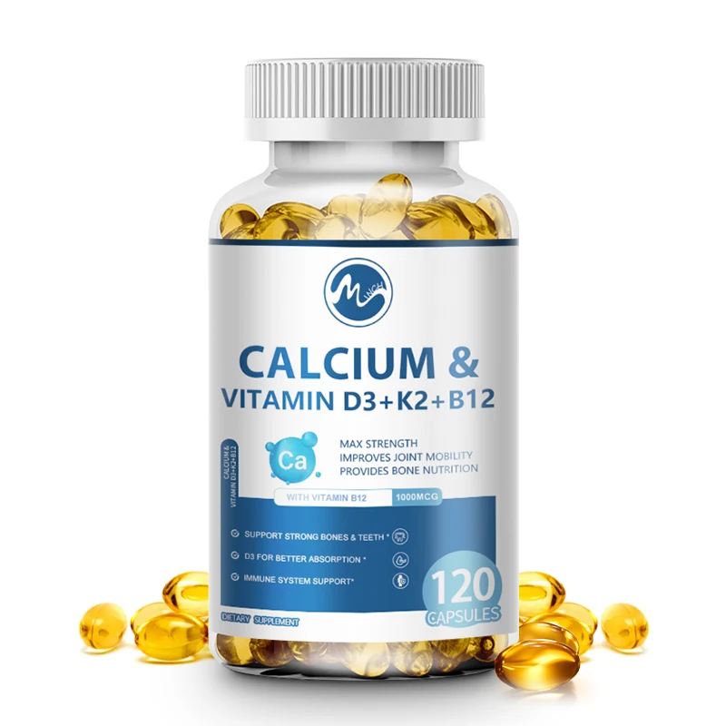 Vitamin K2 and D3 + B12 +Calcium Supplement for Strengthening The Heart, Joints and Bones Non-GMO