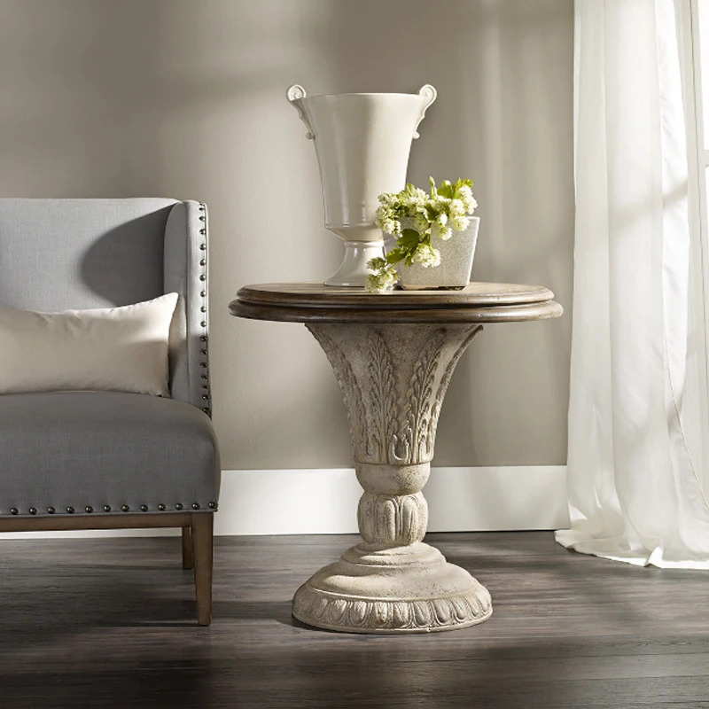 &d Solid Stone Side Table Round Shaped Corner Table for Small House Bedside Sofa Side Table