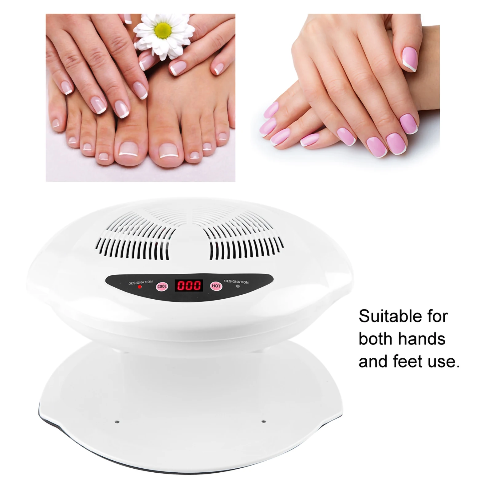 Hot & Cold Air Nail Dryer Warm Cool Nail Polis Drying Fan Manicure Tool White