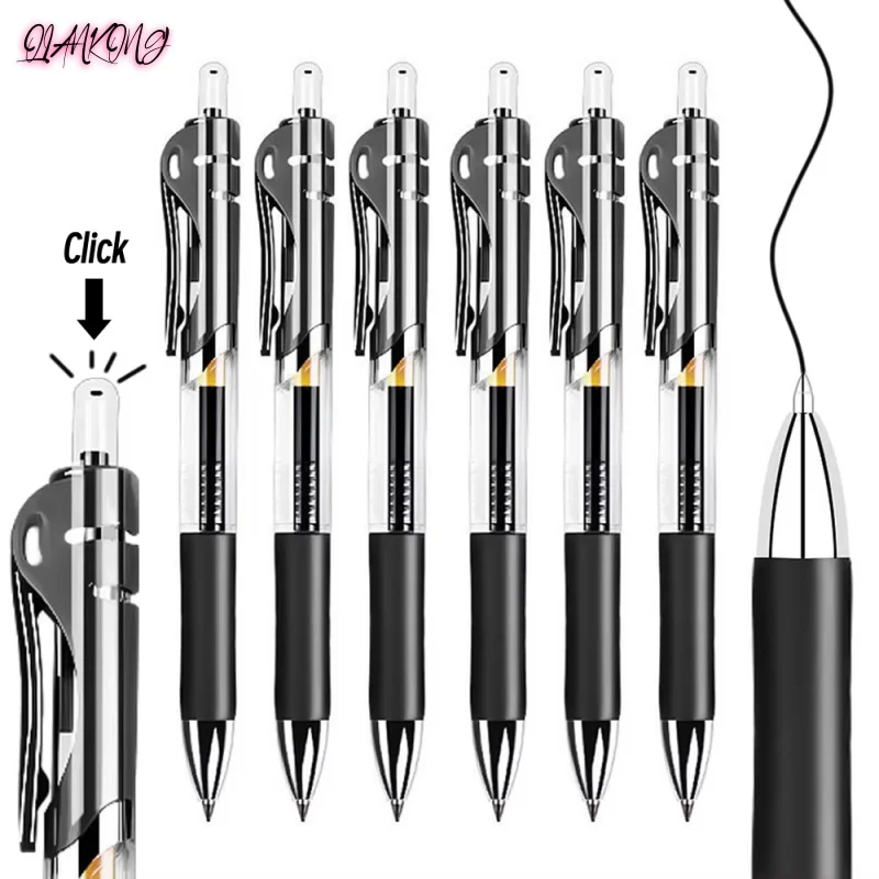 5Pcs 0.5mm Black Ink Retractable Pen Pens for Writing Gel Aesthetic Stationery Kawaii Supplies Cute Lot Office Accessories