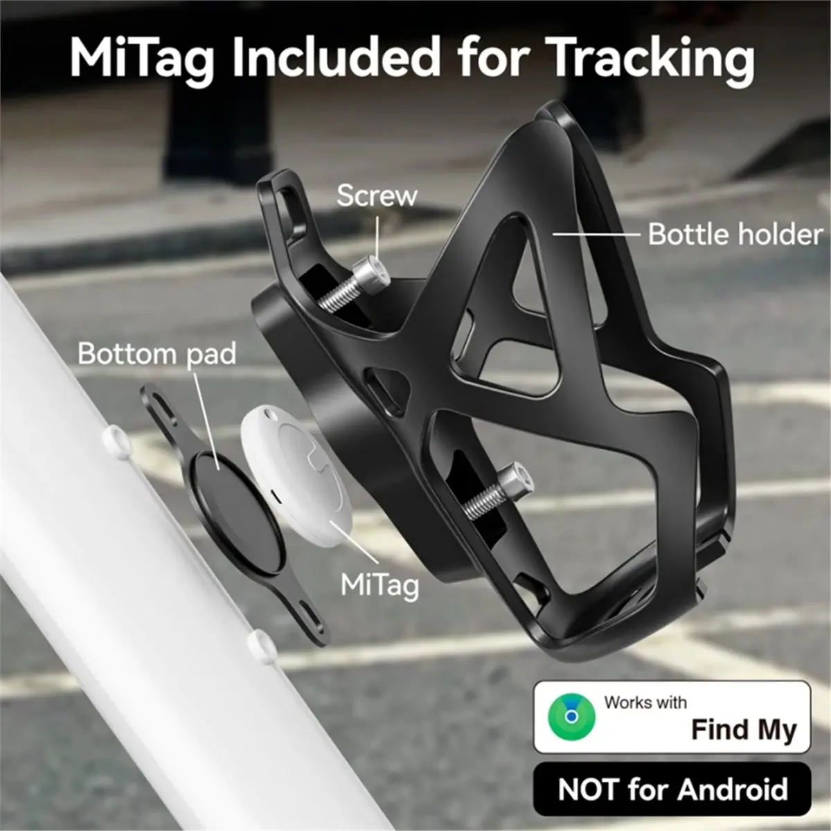 A10R Tracker Tag with Bicycle Bottle Holder MiTag Finder for Apple Find My Tracking Tag Anti-Lost GPS Locator for Bike Pets