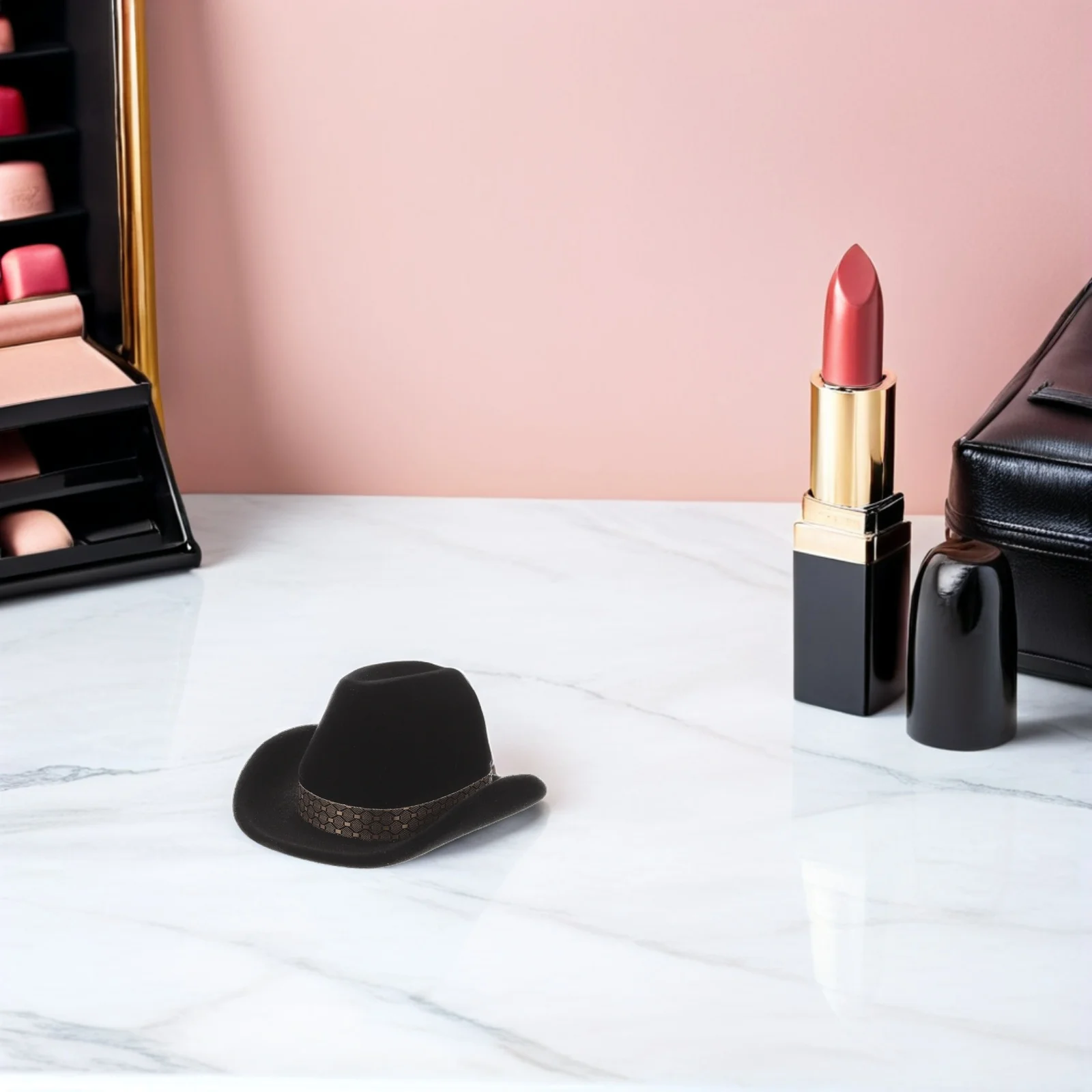 

4Pcs Mini Cowboy Hat Jewelry Box Flocked Interior Necklace Ring Earrings Storage Case Western Decorative Gift Box