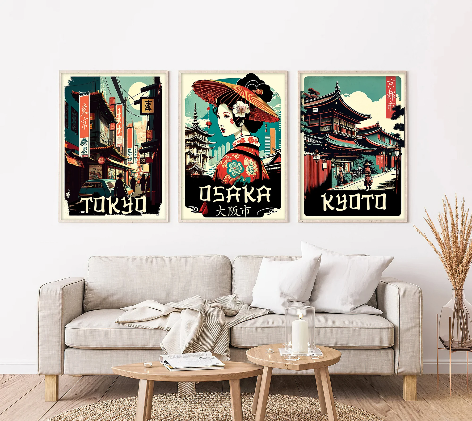 

Retro Travel Poster Tokyo Kyoto City Landscape Canvas Poster Japanese Traditional Wall Art Eclectic Print Living Room Home Decor