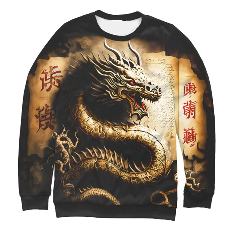 

Vintage Chinese Dragon Sweatshirts For Men Fashion Daily Casual Long Sleeve Pullover Loose Comfortable Round Neck Autumn Hoodies
