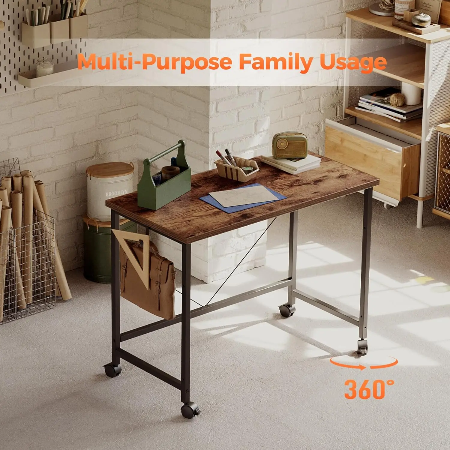 Escritorio compacto para juegos con ruedas para espacios pequeños, mesa de escritura minimalista moderna para oficina en casa y estudio