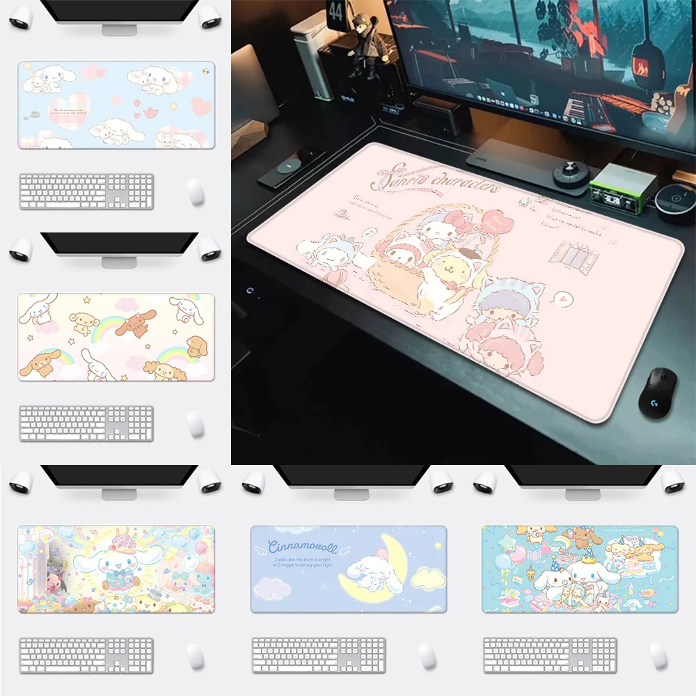 Sanrio Cinnamoroll Cartoon Mousepad HD Printing Computer Gamers Locking Edge Non-slip Mouse Pad XXL90x40cm Keyboard PC Desk Pad