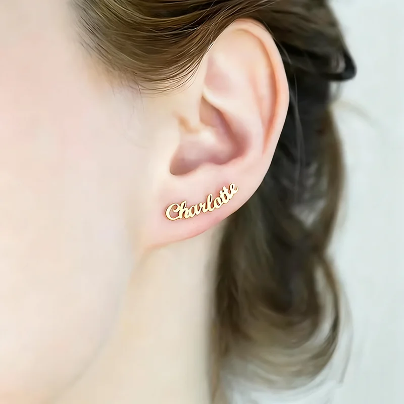 Custom Name Earrings For Women Men With Gift Box Stainless Steel Customized Stud Earring Female Personalized Ear Jewelry