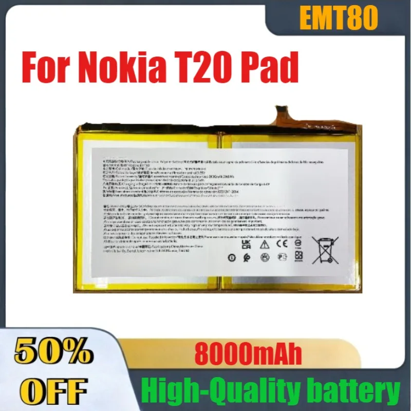 

Литий-полимерный аккумулятор высокой емкости 8000 мАч EMT80 для Nokia T20 Pad, запчасти и аксессуары для ноутбуков