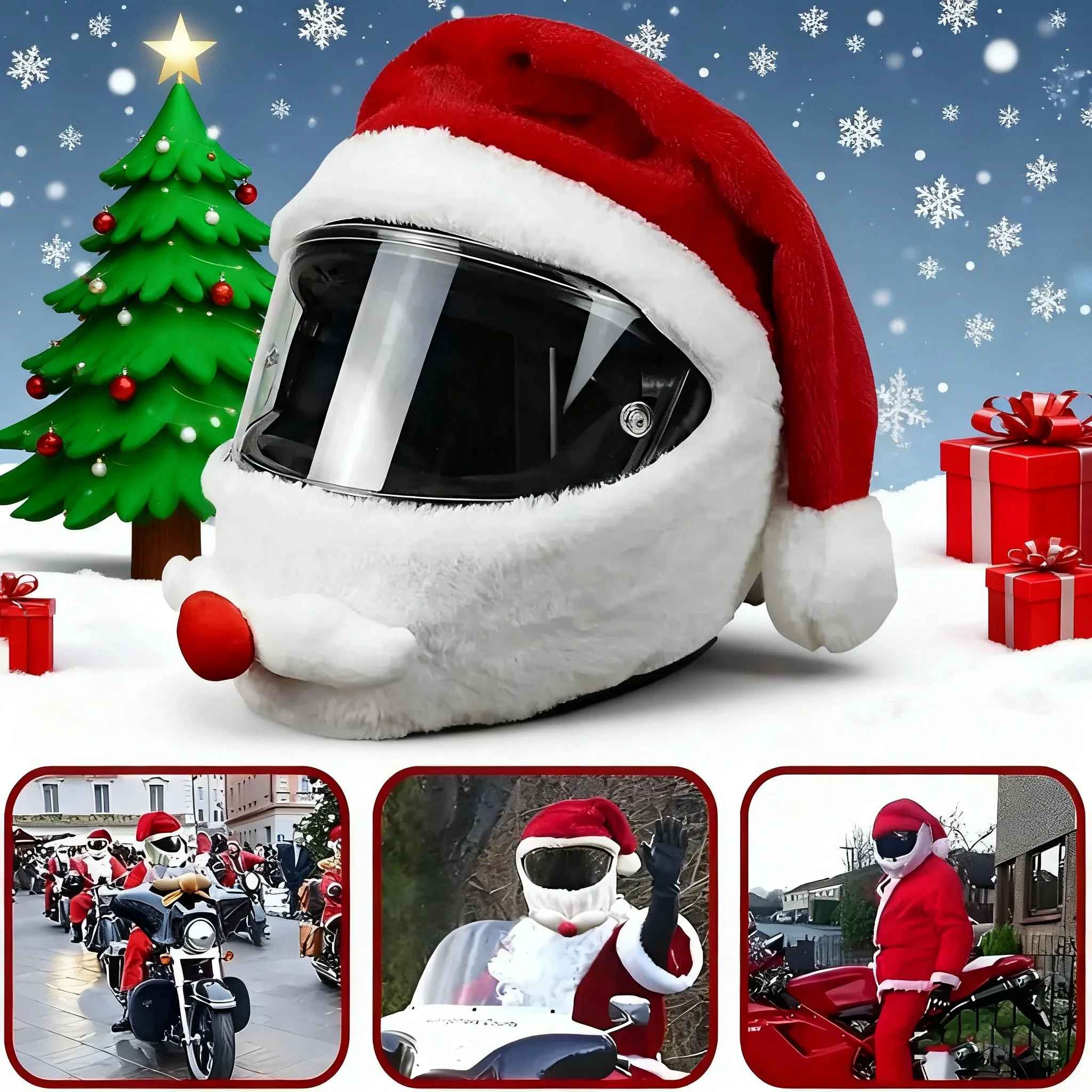 سانتا دراجة نارية خوذة غطاء الديكور لعيد الميلاد الدراجات كامل الوجه قبعة سانتا كلوز سباق قبعة هدية عيد الميلاد خوذة غطاء #3