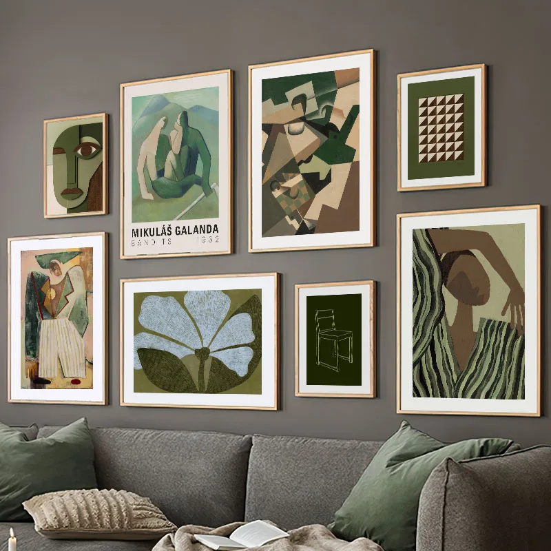 Green Striped Girl Body Flower Geometry Wall Art Canvas Painting Abstract Posters Prints Hotel Bar Living Room Office Wall De