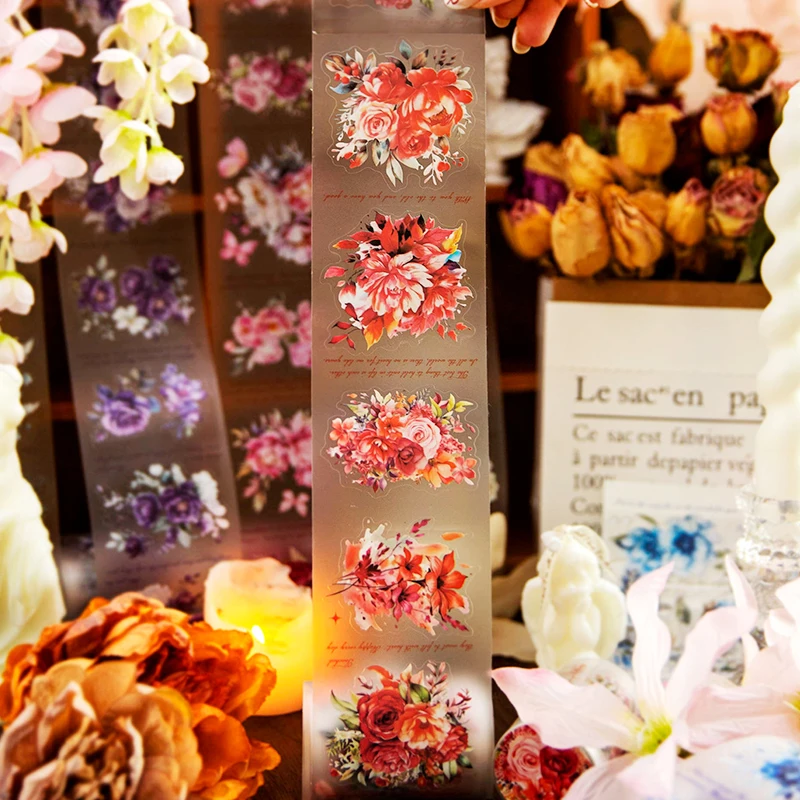 นายกระดาษ 300 ซม./ม้วน Rose ดอกไม้สัตว์เลี้ยงเทปตกแต่งสมุดภาพเคสโทรศัพท์ของขวัญการ์ดไดอารี่ Collage เทปตกแต่งสติกเกอร์