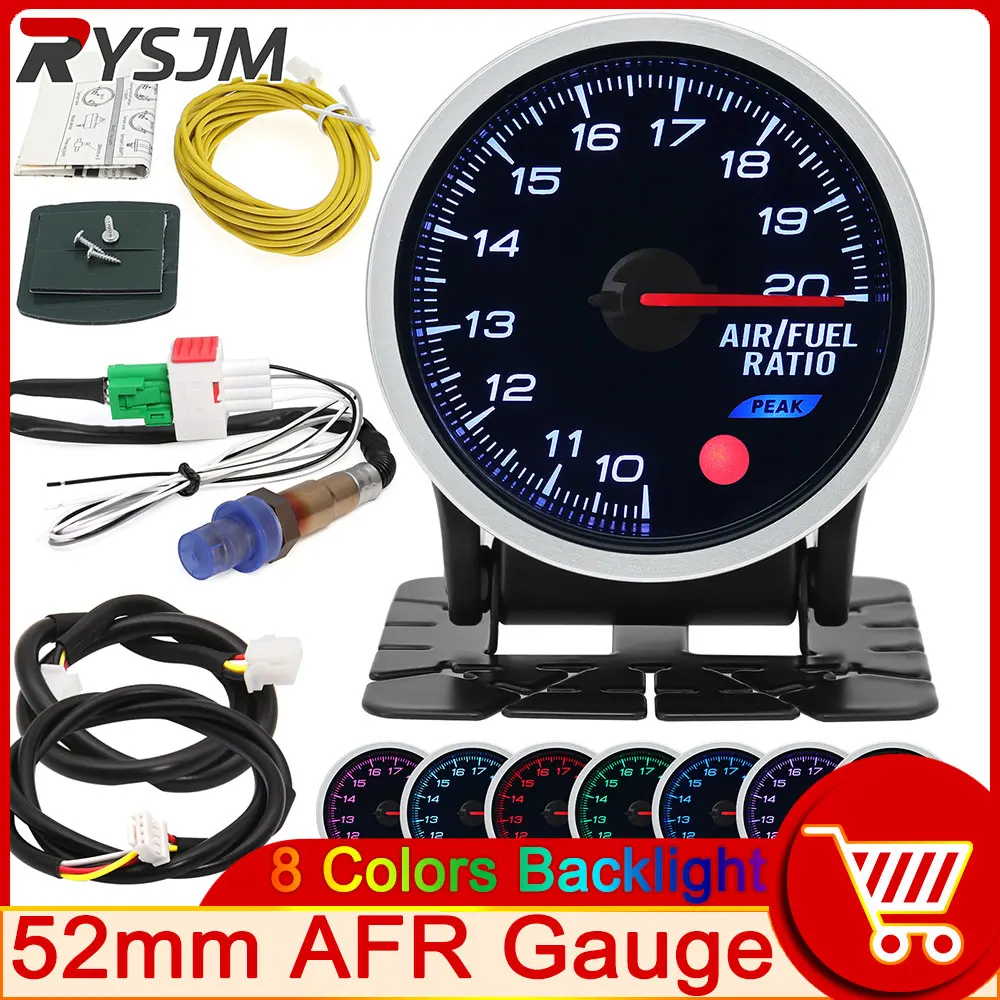 

HD 8 Color Air Fuel Ratio Gauge With Narrowband O2 Oxygen Sensor Car Gauge 52mm Digital Display Fit for 12V Car AFR Meter