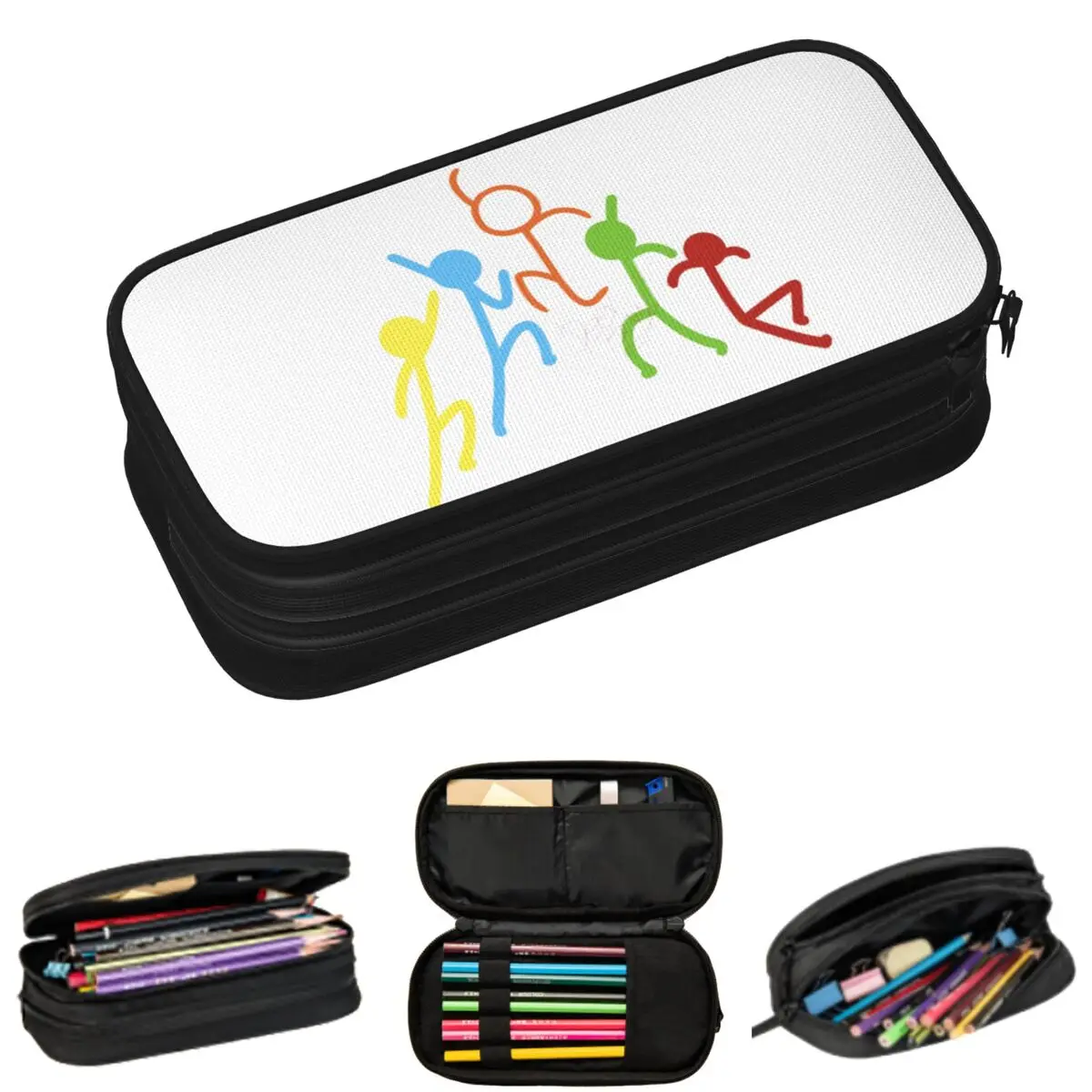 Alan Becker Five Stick Figures With Fire Mouse Pickaxe Pencil Cases for Student School Pen Box Pencil Bag Large Size Pencil Bag