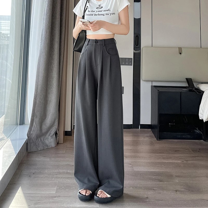 New Women'S Summer Thin Straight Tube Loose Hanging Feeling Floor Trousers Fashion Versatile High Waist Wide Leg Casual Pants