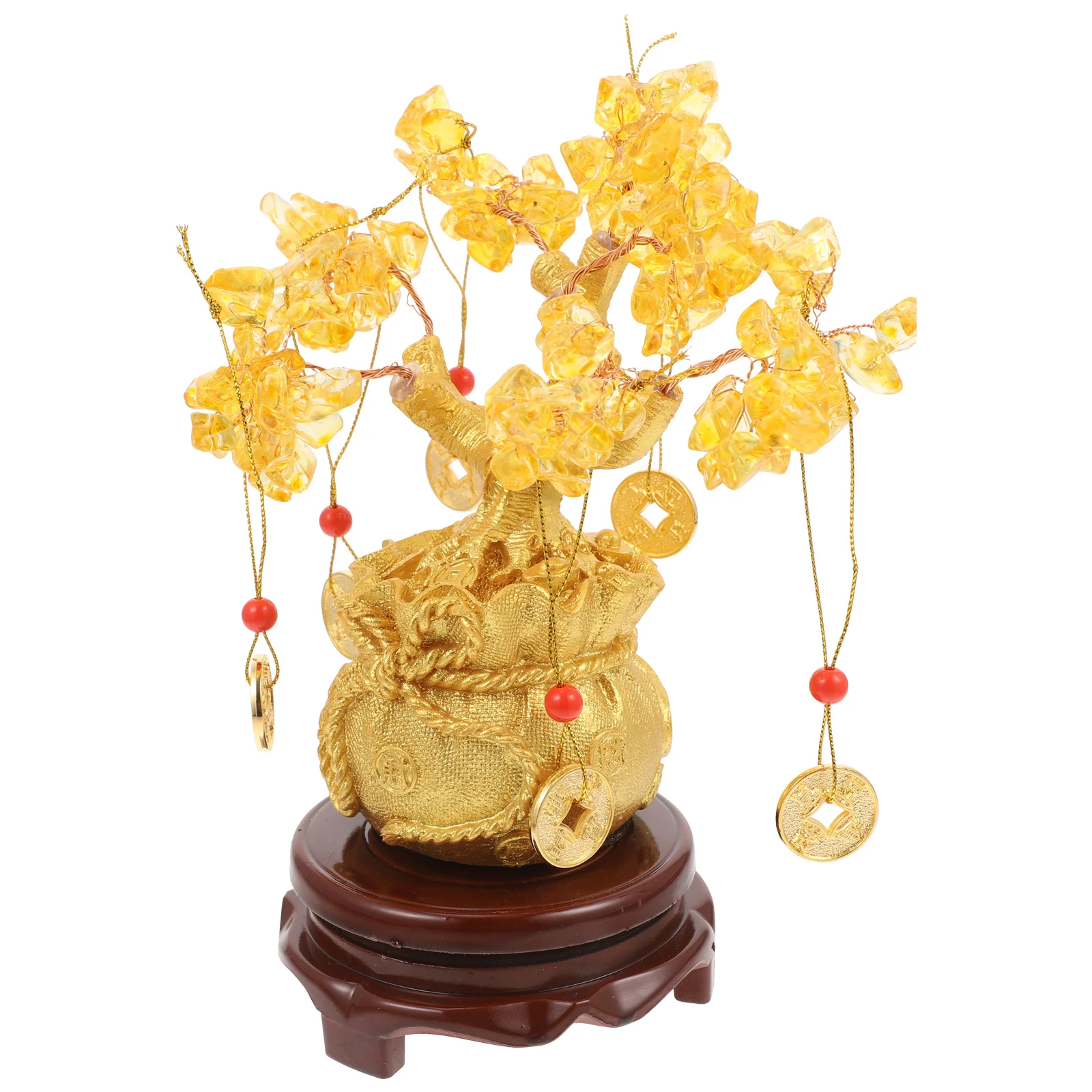 1PC 19cm Natural Crystal Tree Money Tree Ornaments Bonsai Style Wealth Luck Feng Shui Ornaments Home Decoration (with Coins