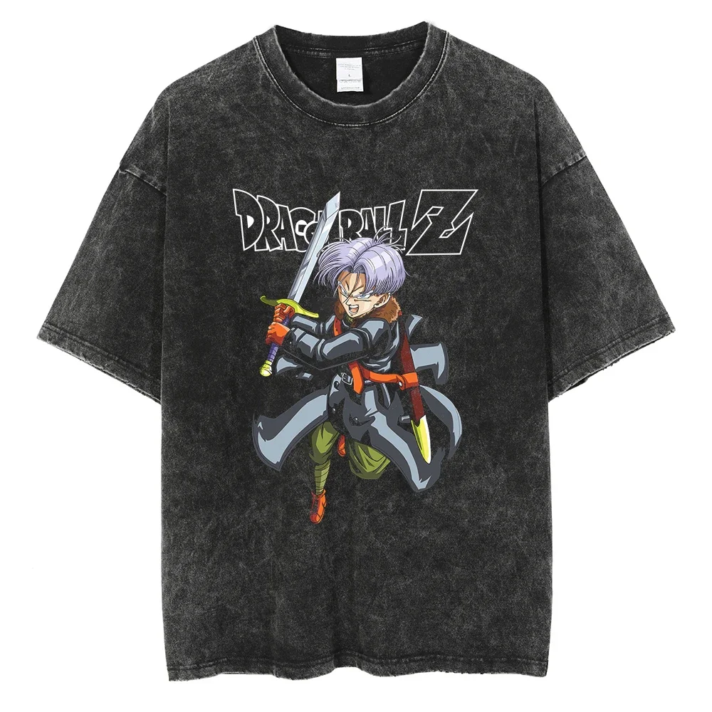 

Hip Hop Streetwear Washed T Shirt Dragon Ball Print T-Shirt Harajuku Cotton Casual Tshirt 2024 Summer Short Sleeve Tops Tees