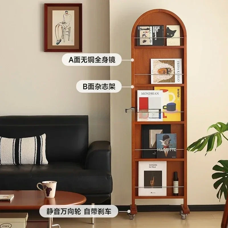 AAsmt1 Solid Wood Full-length Mirror, Movable Mirror, Full-length Mirror, Floor-to-ceiling, Storage Magazine Rack, Newspaper Rac