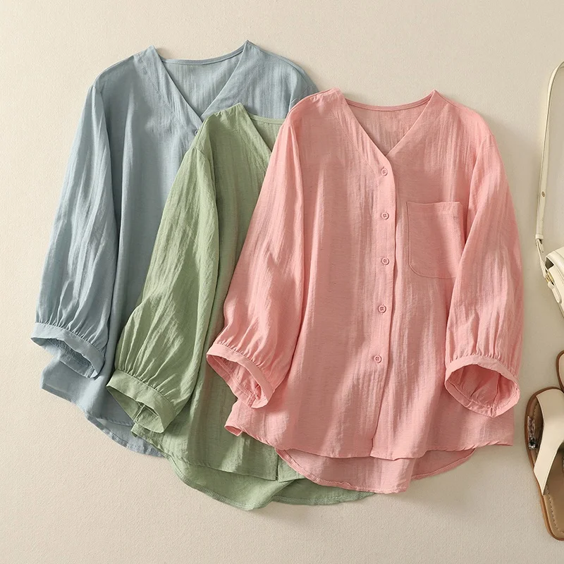 

Женская рубашка-жакет больших размеров с V-образным вырезом, модная, весенне-летняя, новый стиль, без рукавов, удобная, дышащая, свободного кроя