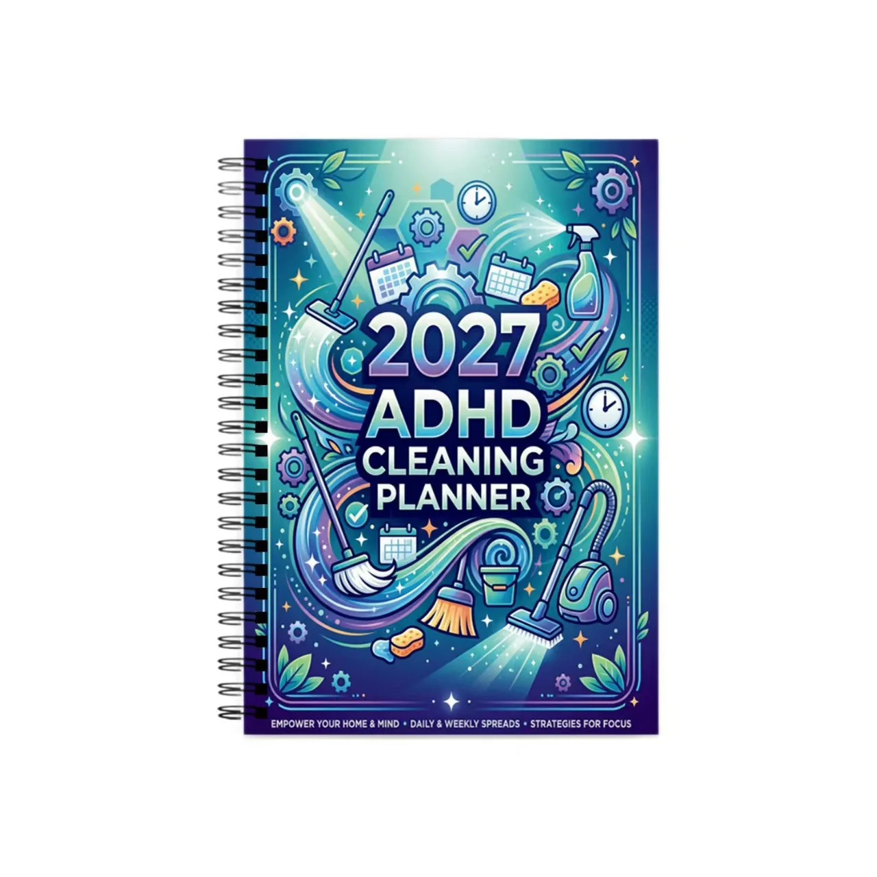 2027 ADHD Cleaning Planner A5 Spiral Bound Daily and Weekly Schedule Notebook with 60GSM Paper for Home Organization Task