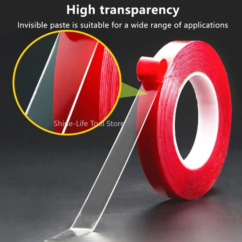 Acrylic Transparent Double Sided Nano Tape  Red Sticker No Traces Adhesive Mounting Tapes Width 5-50mm