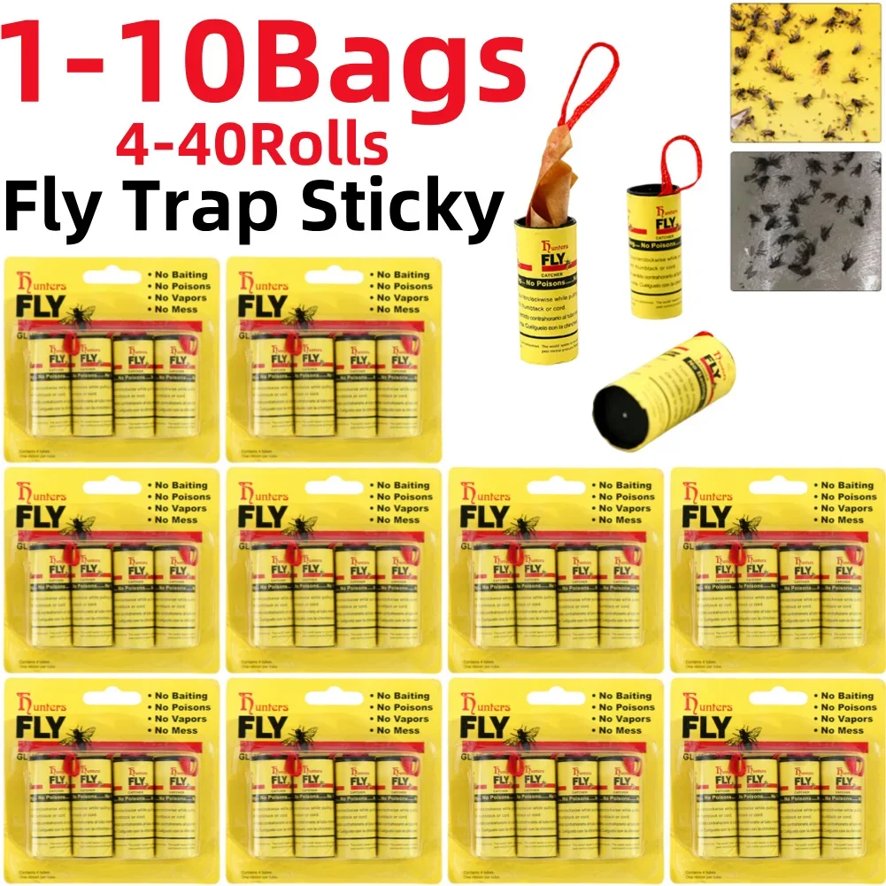 4-40Rolls Fly Sticky Paper Strips Disposable Fly Killer Bug Trap Double-sided Pest Sticky Glue Paper Non-Toxic Insects Catcher