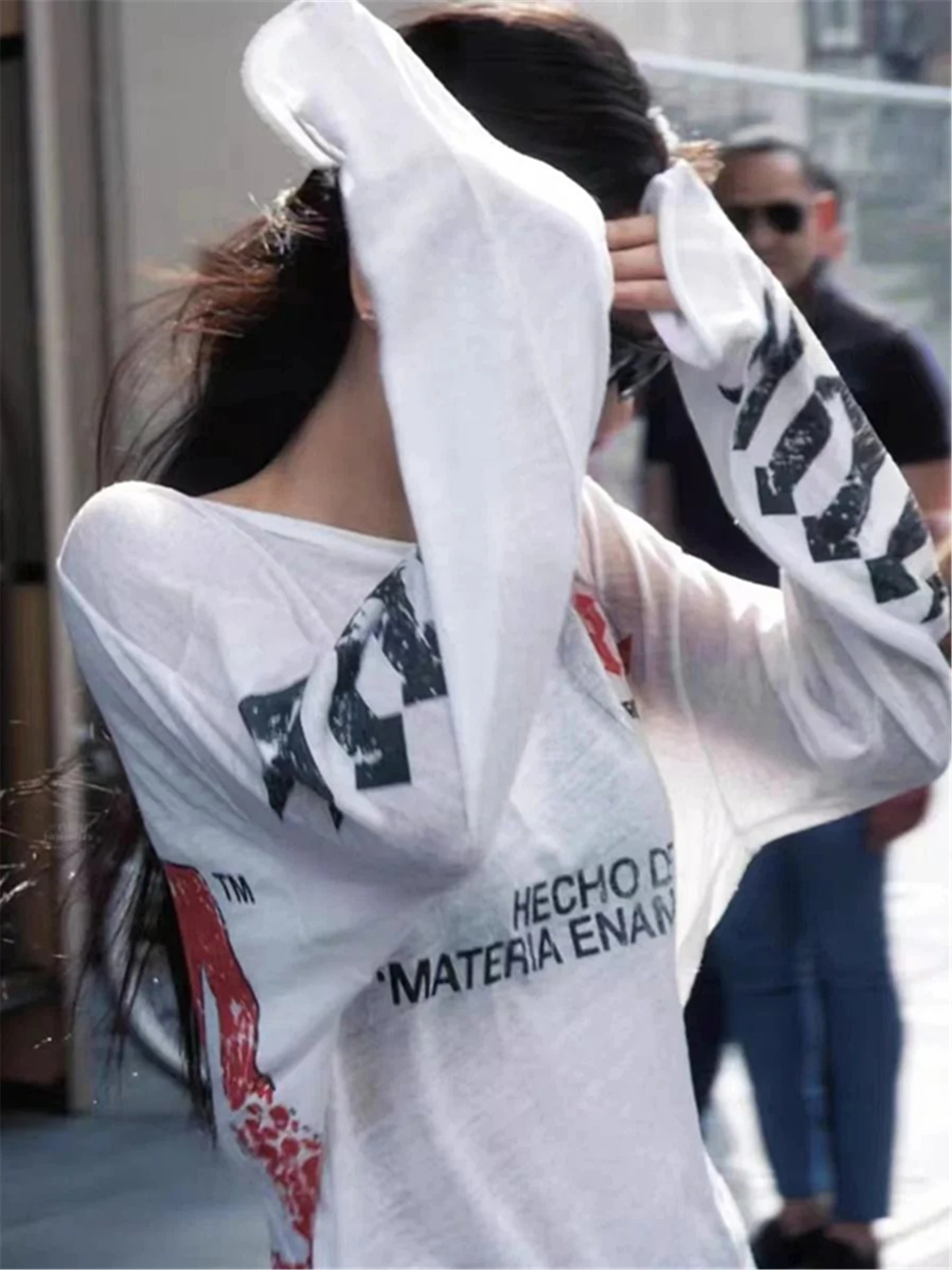 Jennie American Style Hot Girl Loose Long Sleeve Sun Protection Cover up Women Summer Transparent Shoulder Top Korean Style T...