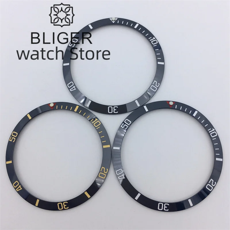 BLIGER Watch Bezel Insert 37.2mm X 31.4mm Ceramic/Aluminium Bezel Insert Fit 39mm Case Watch Accessory Parts