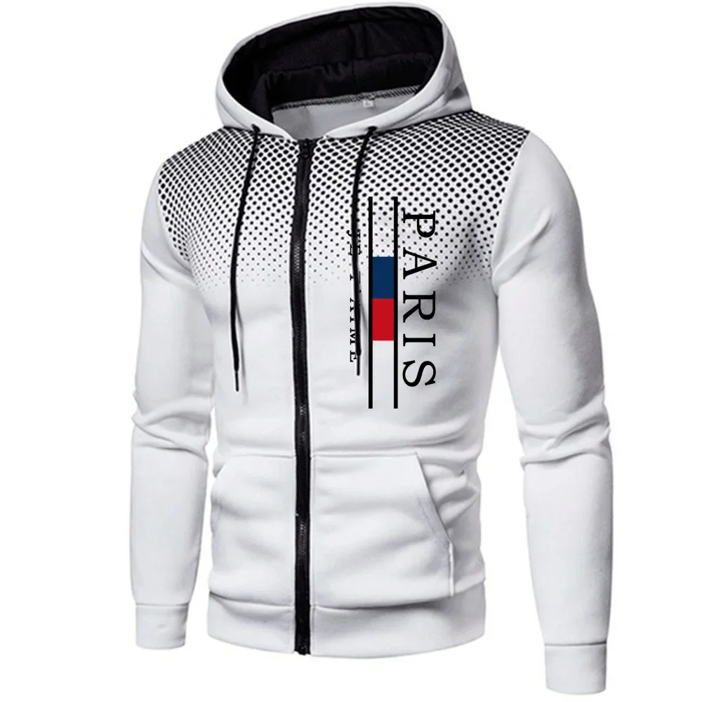 

Мужские куртки с принтом Парижа, повседневное пальто с капюшоном на молнии, спортивная мужская одежда для бега на открытом воздухе, осенне-зимние толстовки в круглый горошек