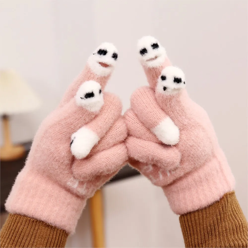 New touch screen open finger gloves warm and cold plush knit writing autumn and winter cute student five-finger gloves