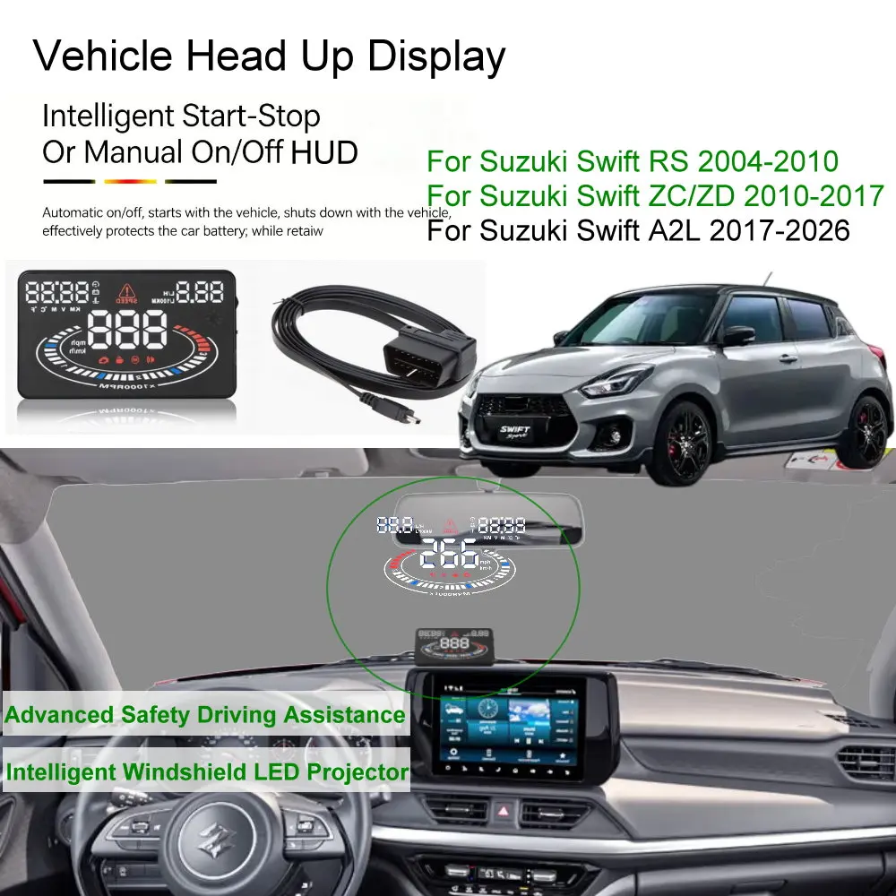 Car HUD Head Up Display For Suzuki Swift RS 2004-2010 ZC/ZD 2011-2017 A2L 2018-2026 Auto Electronics Accessories