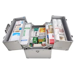 Portable Large Medicine Chest for Home, Multifunction First Aid Kit with Multi-layer Organizer, Aluminum Storage Box