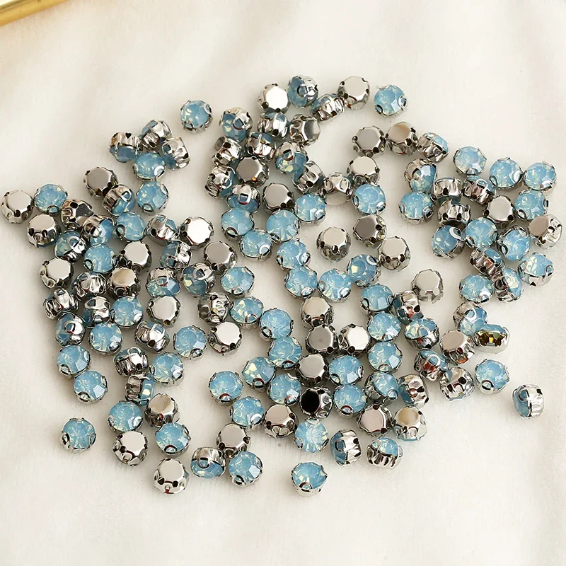 PEESOM 100pcs Round Opal Rhinestone with 3D Claw Settings Sew On Stone Flatback Resin Rhinestone for Sewing Garment Accessories