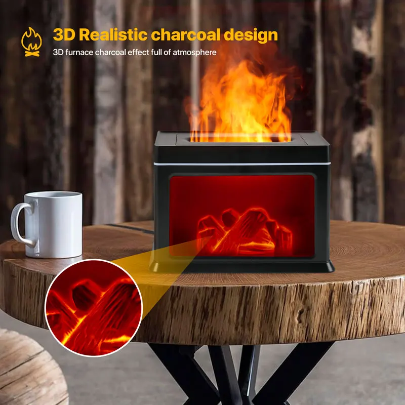 Creative Fireplace LED Light Remote Control Flame Diffuser, Charcoal Essential Oil Automatic Air Humidifier Aromatherapy Machine