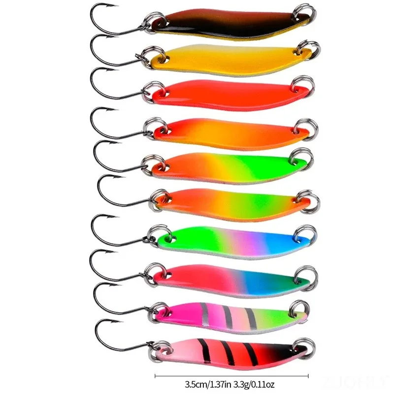 Señuelos de pesca micro, cucharas metálicas de 3cm y 3.5cm, señuelos giratorios de lanzado largo con lentejuelas y cuchilla brillante, señuelos coloridos para trucha, perca, lubina y pez blanco.