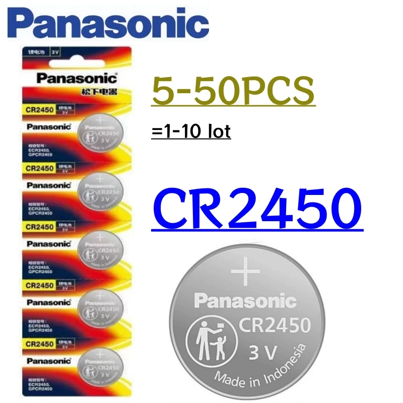 5-50PCS Original PANASONIC CR2450 Battery 3V Lithium Coin Cell for Car Key Fob Thermometer Medical Devices CR 2450