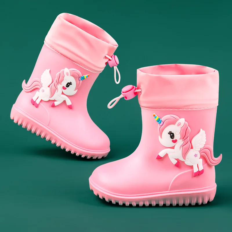 

New Fashion Pink Unicorn Rain Boots Kids Water Shoes for Girl Childhood Blue Astronaut Boys Rainboots Children Waterproof Shoes