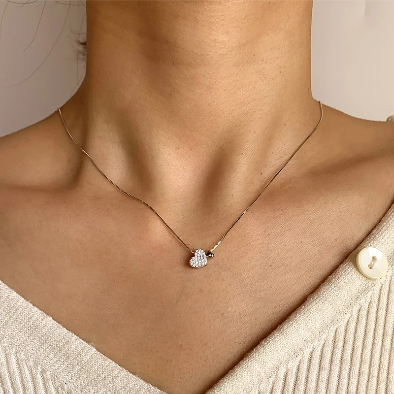 Fashionable and Cute Authentic S925 Silver Rose Gold Double Love Necklace Niche Design Everyday Versatile