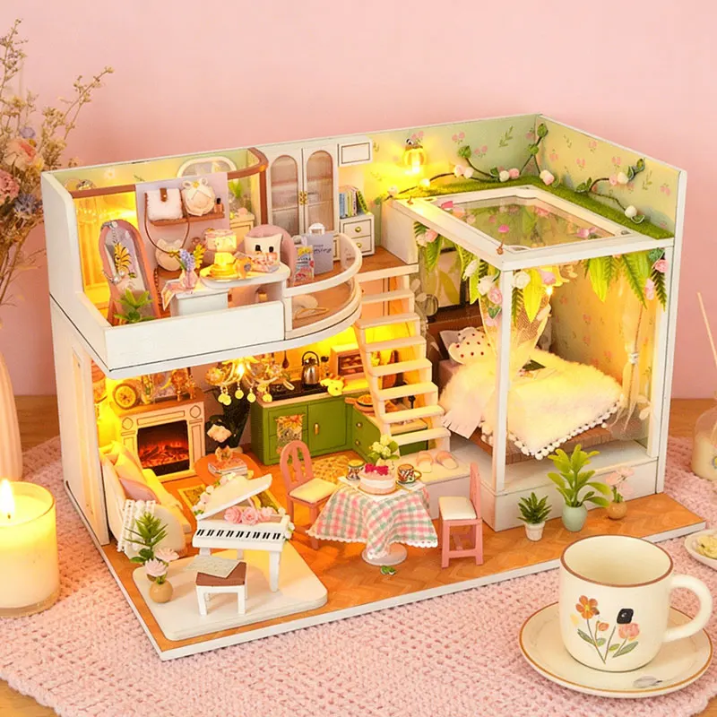 

Деревянный кукольный домик DIY: миниатюрные кукольные домики, модели двухуровневых квартир с мебелью и LED-подсветкой, подарки на день рождения для друзей