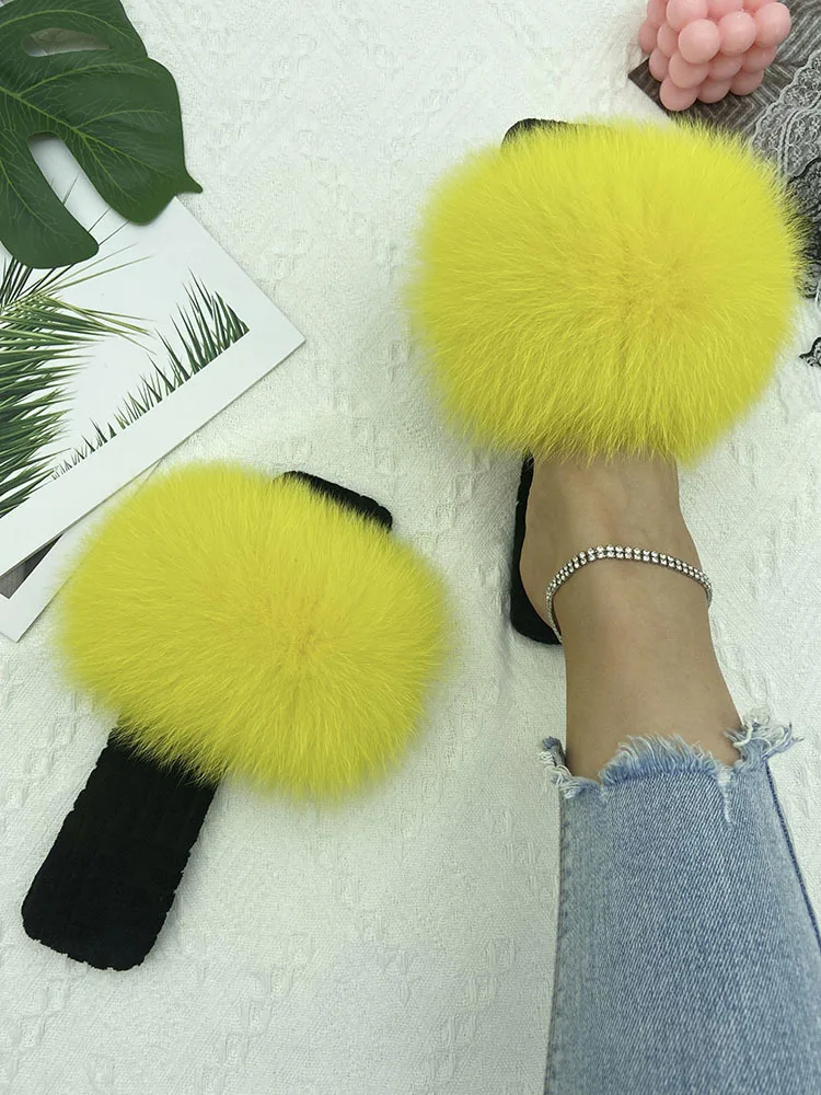 Fur Slippers Women House Flats Slides Summer 2023 Female Fashion Real Fur Flip Flops Luxury Fluffy Slippers Women Sandals Shoes