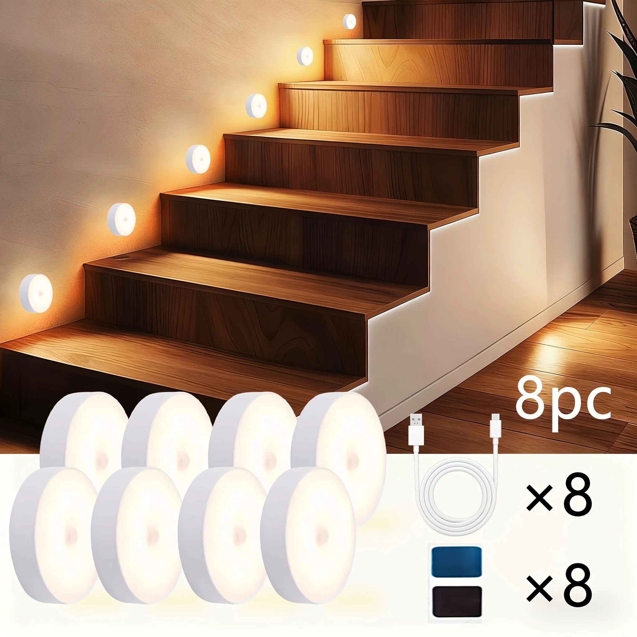 1~8 Stück Bewegungssensor-LED-Nachtlicht USB-Aufladbare Nachtlampe für Schrank Garderobe Treppenhaus Kabellose Schrankbeleuchtung