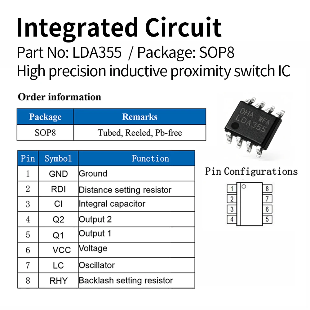 LDA355 TCA355 SOP8 High precision inductive proximity switch IC