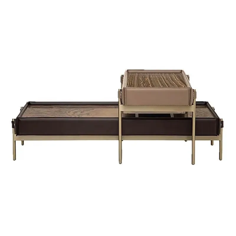 Modern Saddle Leather Coffee Table Metal Legs Central Side Table for Living Room