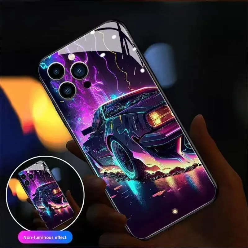 Glitter Back Smart LED Lighting Mobile Punk Car Phone Case for Iphone 16 15 14 13 12 11 Pro Max Personalized Protector Cover