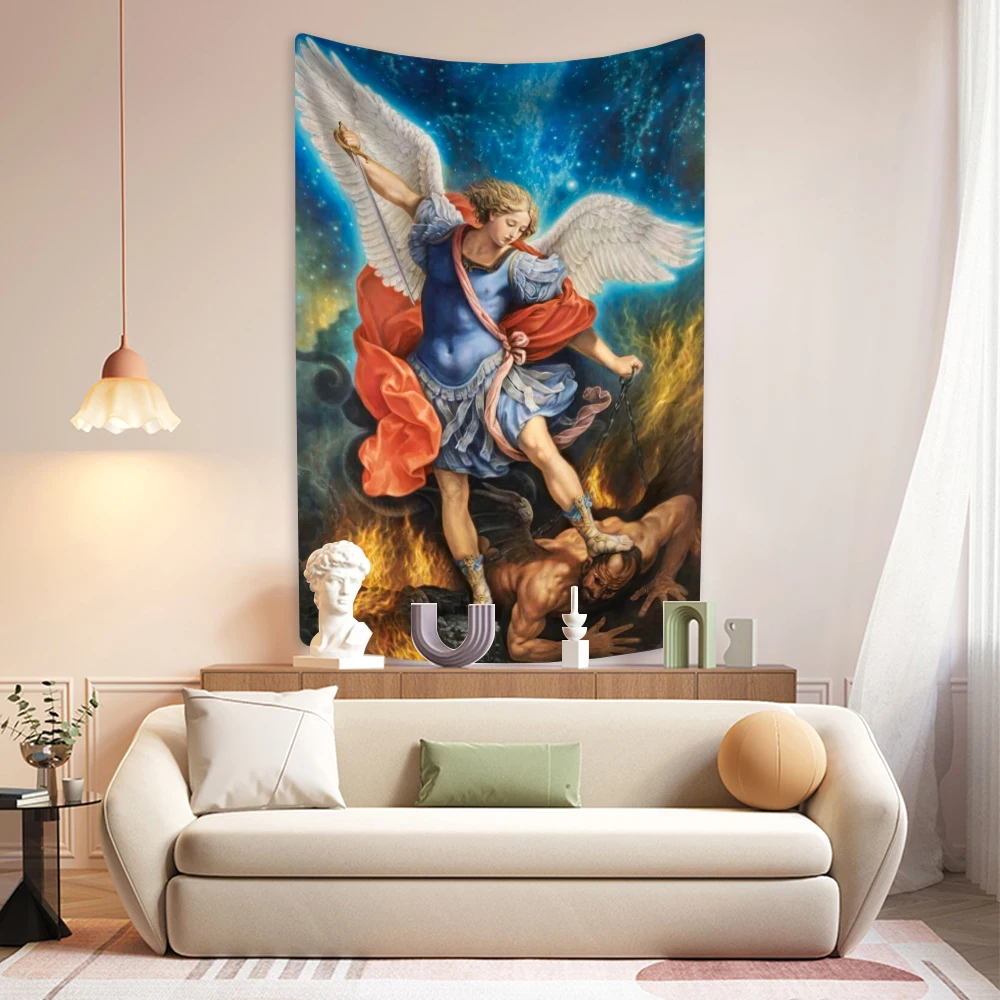 Christ Myth Angel Tapestry Lucifer Michael Printed Bedroom Background Cloth Wall Hanging Home Decorations Sofa Blanket