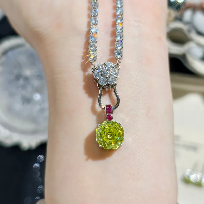 Punk-style apple green rose millennium cut luxury 925 sterling silver ring for ladies - exquisite earrings and pendant set - jew