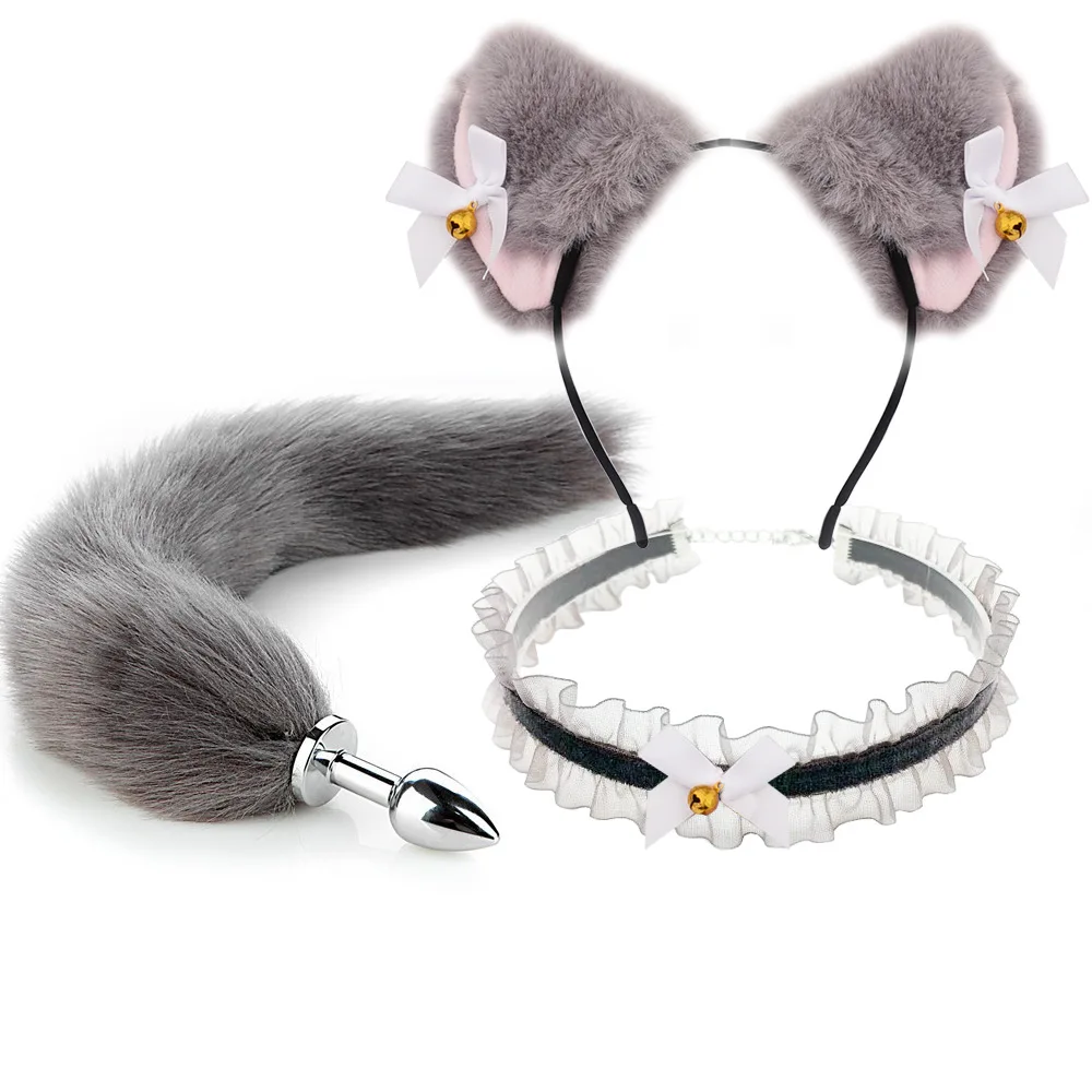 Fox Tail Anal Plug Sexy Plush Cat Ears Headbands Set Butt Plug Tail Erotic Cosplay Sex Toys for Women Anal Masturbating